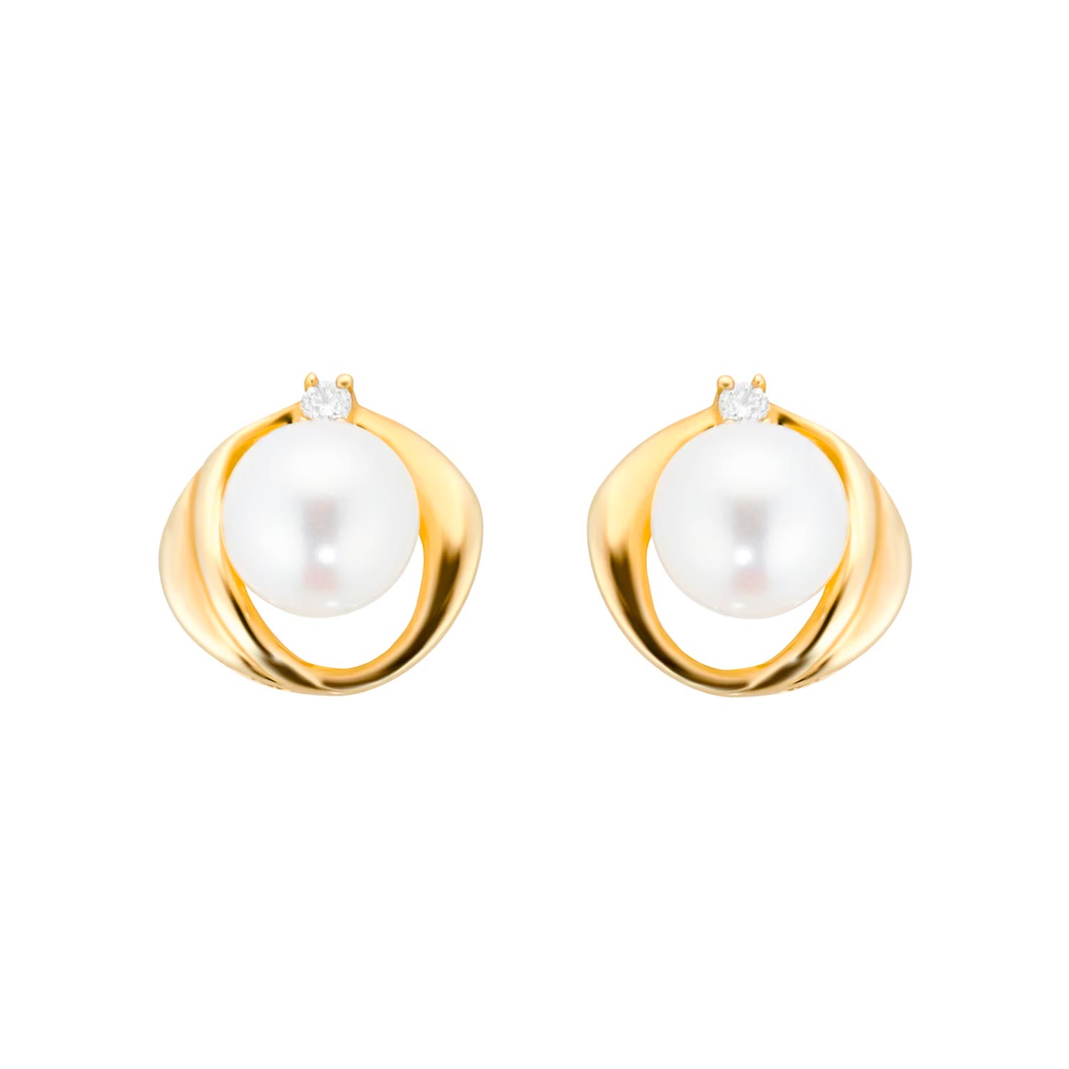 9ct Yellow Gold Fluid Pearl 0.04ct Stud Earrings